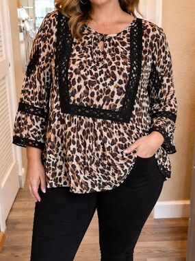 La Blanca Brown and Black Leopard-Print Blouse